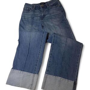 Women's D Jeans Front Stitch Cuffed Light Blue Denim Straight Leg Jeans Size 6